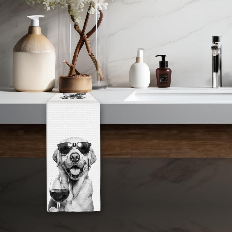 FIicy Labrador Retriever Gifts Wine Kitchen Towels, Gifts for Labrador Retriever Dog Wine Lovers Decorative Hand Dish Towel for Kitchen Home Bar, Funny LabradorDog Owners Home Bar Decor(16x24In) - Image 5